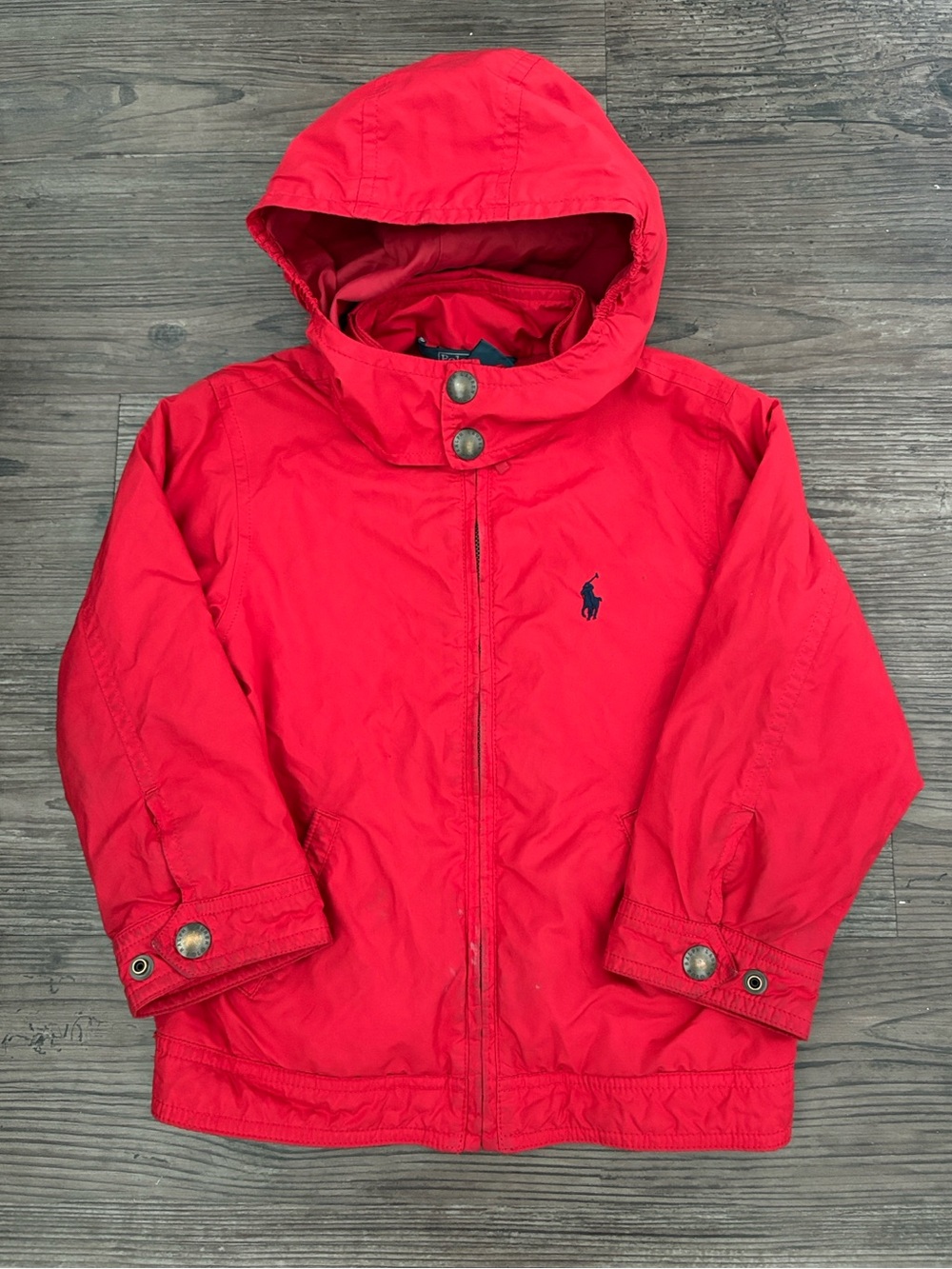 POLO RALPH LAUREN RED HOODED WINDBREAKER STOWAWAY HOOD KIDS 3T